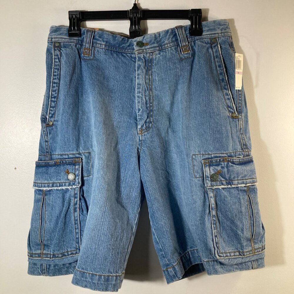 Mens Izod Rock Washed Denim Cargo Shorts Cotton 32W NWT